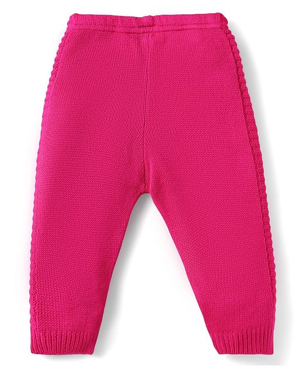Babyhug Sweater Knit Full Length Woollen Solid Colour Bottom - Dark Pink