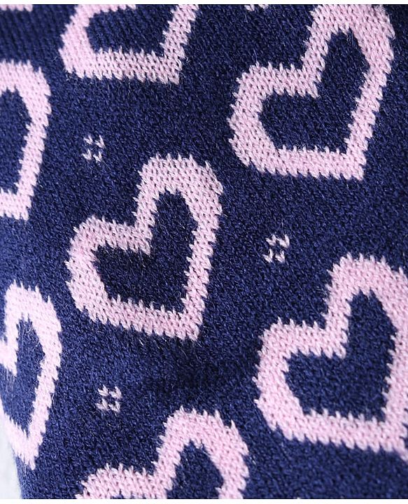 Babyhug Sweater Knit Full Length Woollen Bottom With Heart Print - Navy Blue