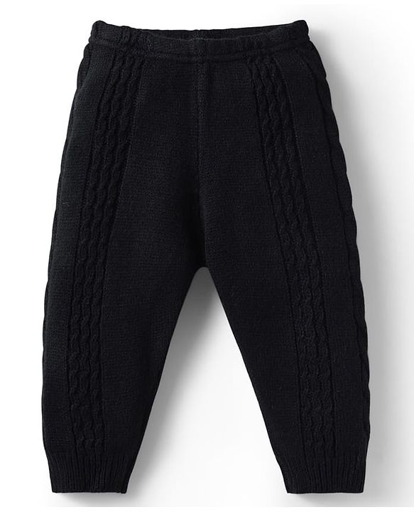 Babyhug Sweater Knit Full Length Solid Colour Woollen Bottom - Black