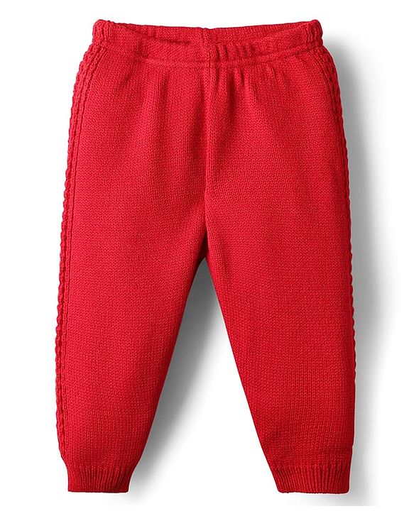 Babyhug Knit Full Length Solid Colour Woollen Pant - Red