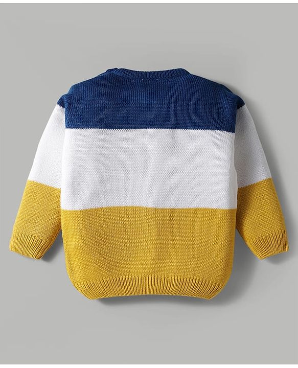 Babyhug Knit Full Sleeves Pullover Sweater Set with Tiger Patch & Color Block Detailing - Navy Blue White & Yellow