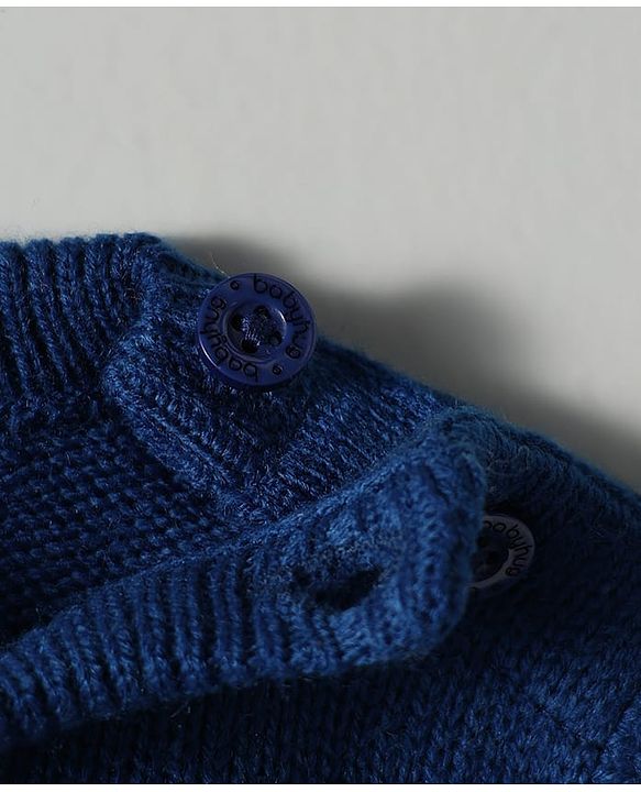 Babyhug Knit Full Sleeves Pullover Sweater Set with Tiger Patch & Color Block Detailing - Navy Blue White & Yellow