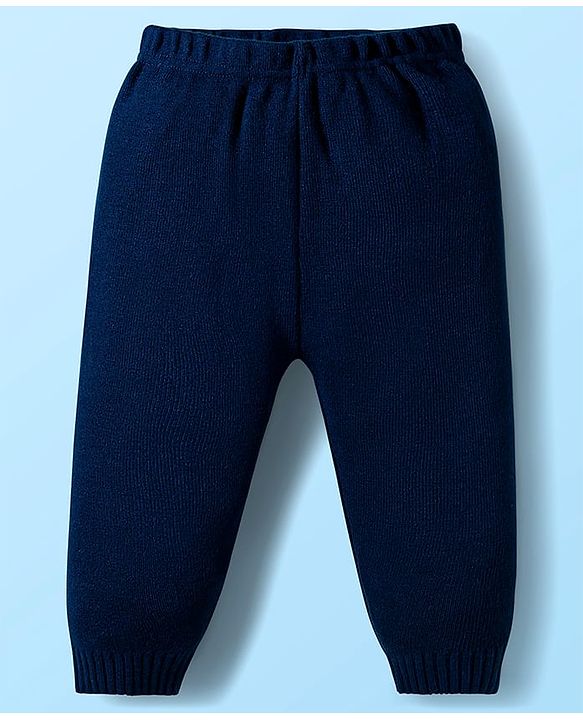 Babyhug Knitted Full Sleeves Sweater Set With Teddy Bear Patch - Red Navy Blue & White