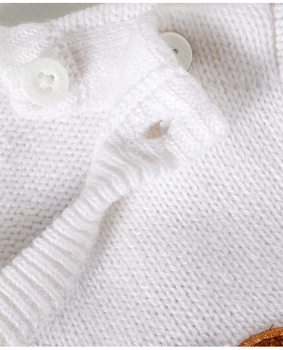 Babyhug Knitted Full Sleeves Sweater Set With Teddy Bear Patch - Red Navy Blue & White