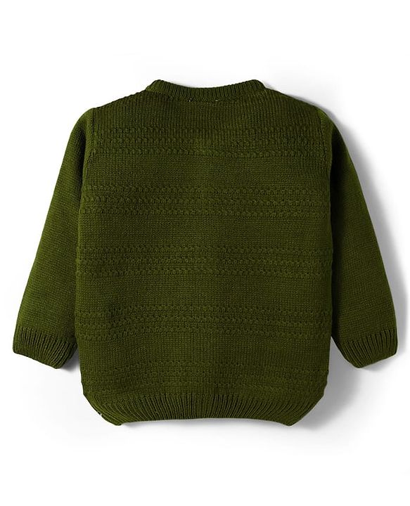 Babyhug Knit Full Sleeves Solid Color Front Open Sweater Set - Green