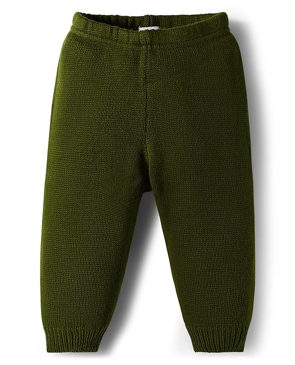 Babyhug Knit Full Sleeves Solid Color Front Open Sweater Set - Green