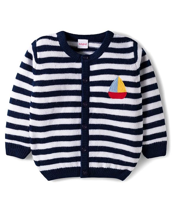 Babyhug Knit Full Sleeves Sweater  Set With Stripes - Navy Blue