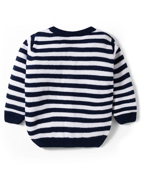 Babyhug Knit Full Sleeves Sweater  Set With Stripes - Navy Blue