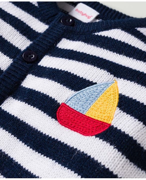 Babyhug Knit Full Sleeves Sweater  Set With Stripes - Navy Blue