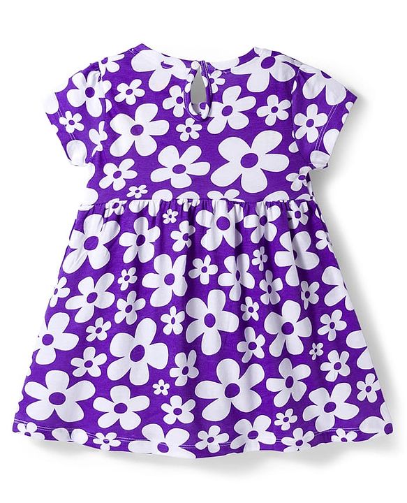 Babyhug Cotton Knit Half Sleeves Frock With Floral Print & Bloomer - Purple