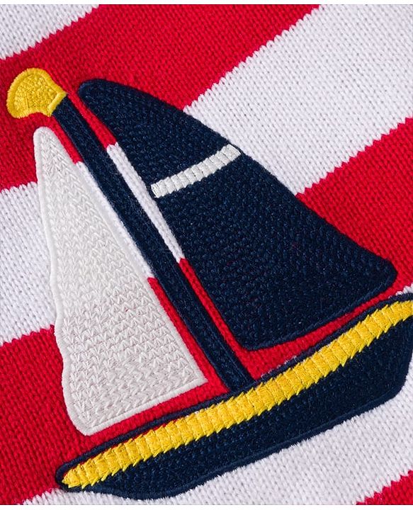 Babyhug Knit Full Sleeves Striped Pullover Sweater Set with Ship Patch Detailing - Red