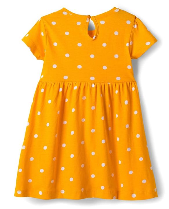 Babyhug Cotton Knit Half Sleeves Frock With Bloomer With Polka Dot - Yellow