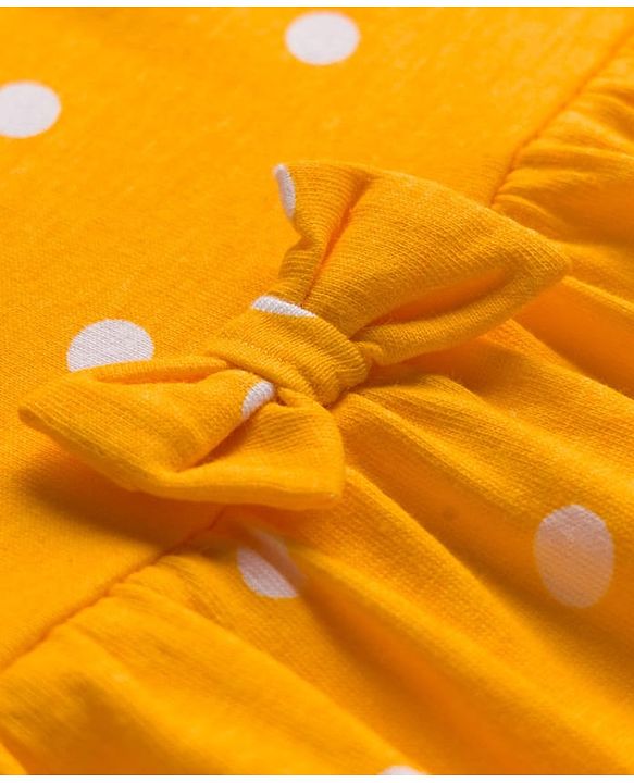 Babyhug Cotton Knit Half Sleeves Frock With Bloomer With Polka Dot - Yellow