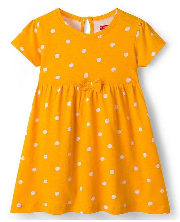 Babyhug Cotton Knit Half Sleeves Frock With Bloomer With Polka Dot - Yellow
