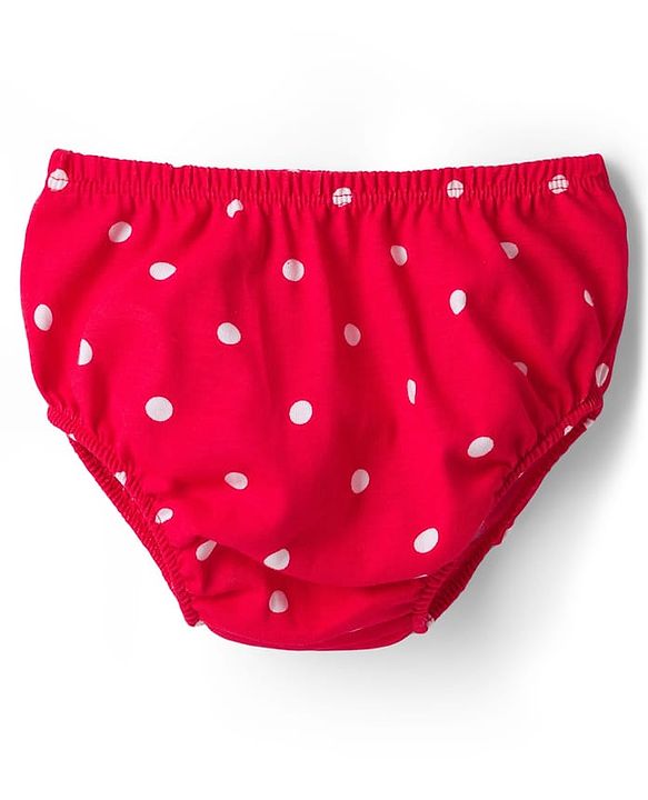 Babyhug Cotton Knit Half Sleeves Polka Dot Printed Frock With Bow Applique & Bloomer - Red