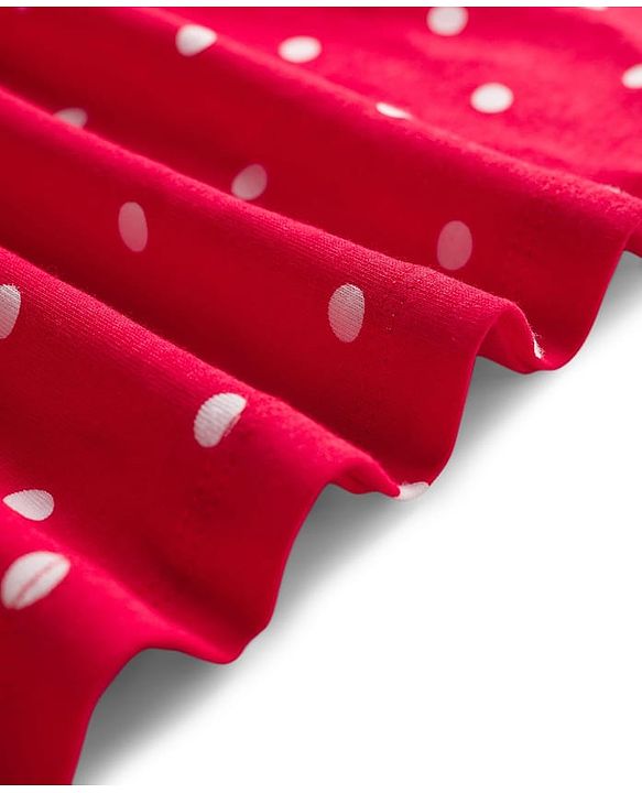 Babyhug Cotton Knit Half Sleeves Polka Dot Printed Frock With Bow Applique & Bloomer - Red