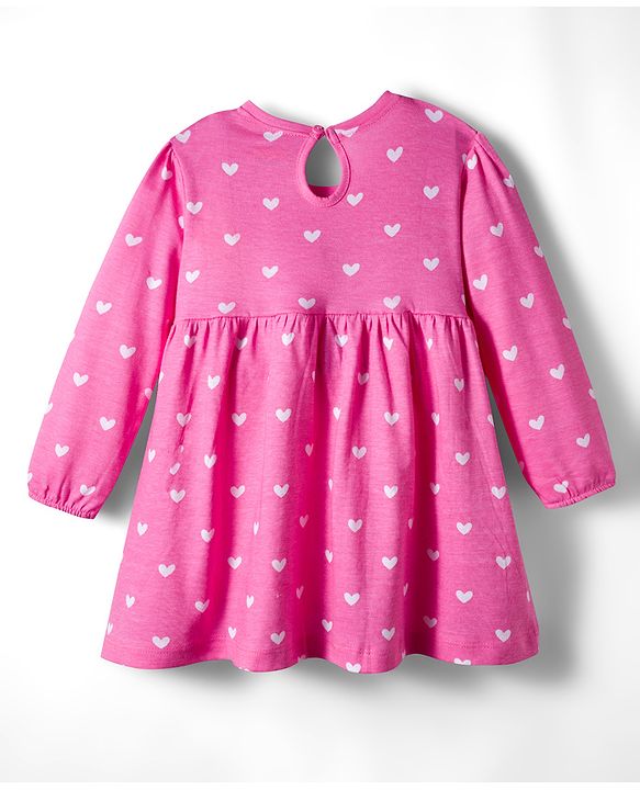Babyhug Cotton Knit Full Sleeves Frock With Bloomers & Heart Print - Pink