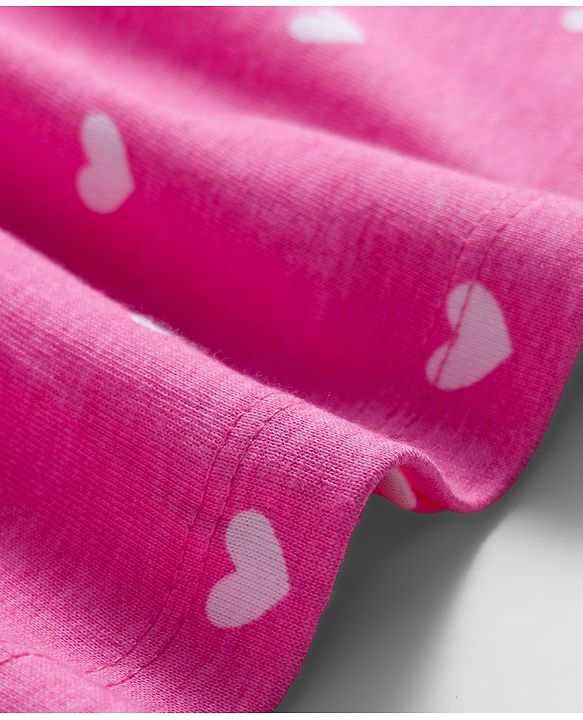 Babyhug Cotton Knit Full Sleeves Frock With Bloomers & Heart Print - Pink