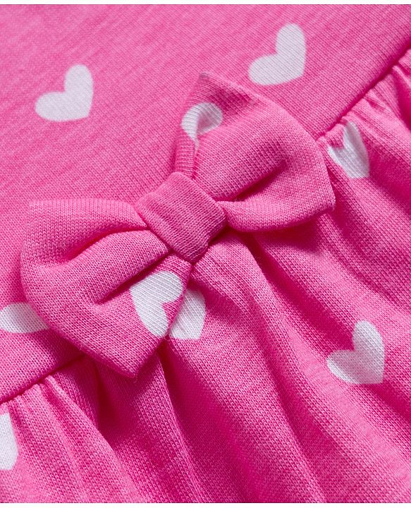 Babyhug Cotton Knit Full Sleeves Frock With Bloomers & Heart Print - Pink