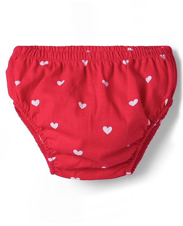 Babyhug Cotton Knit Half Sleeves Heart Printed Frock With Bow Applique & Bloomer - Red