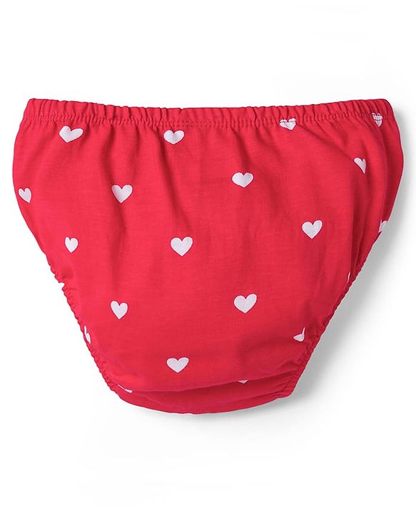 Babyhug Cotton Knit Half Sleeves Heart Printed Frock With Bow Applique & Bloomer - Red