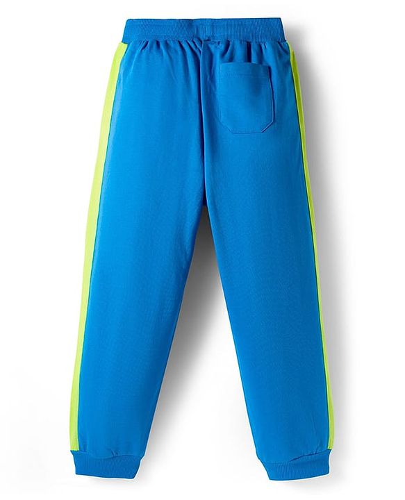 Pine Kids Cotton Knit Full Length Track Pant With Text Print - Blue