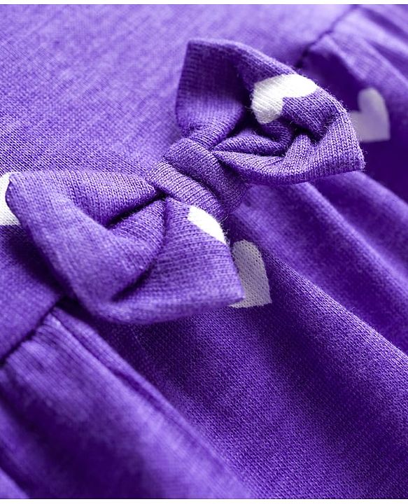 Babyhug Cotton Knit Half Sleeves Frock With Heart Print & Bloomer - Purple