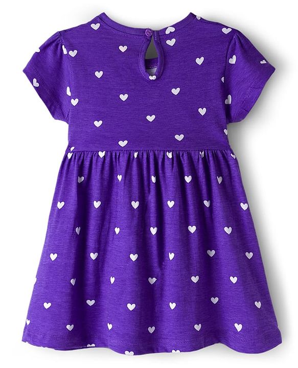 Babyhug Cotton Knit Half Sleeves Frock With Heart Print & Bloomer - Purple