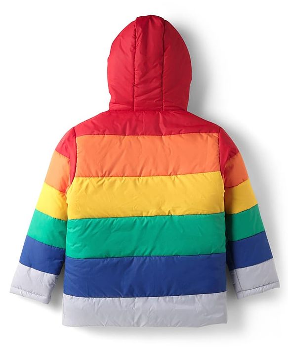 Pine Kids Woven Full Sleeves Colour Block Padded Hooded Jacket With Rainbow Patch Detailing - Multi Colour