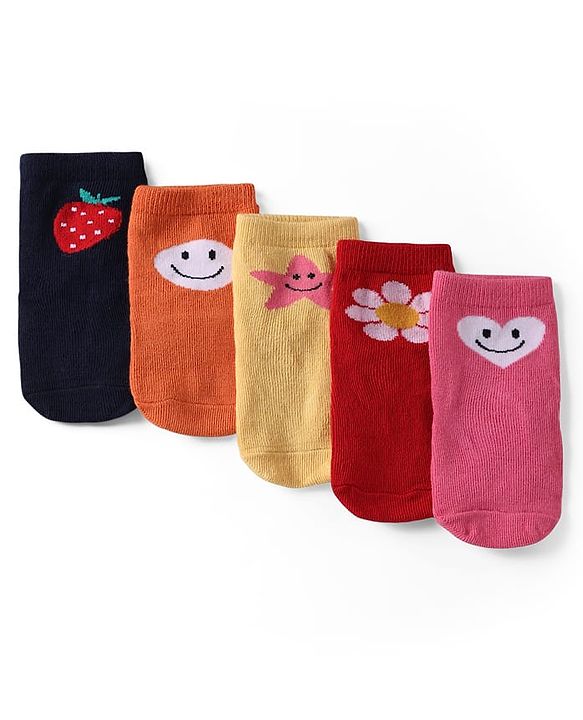 Cute Walk by Babyhug Knit Ankle Length Anti Bacterial Socks With Floral & Heart Design Pack of 5 - Multicolor