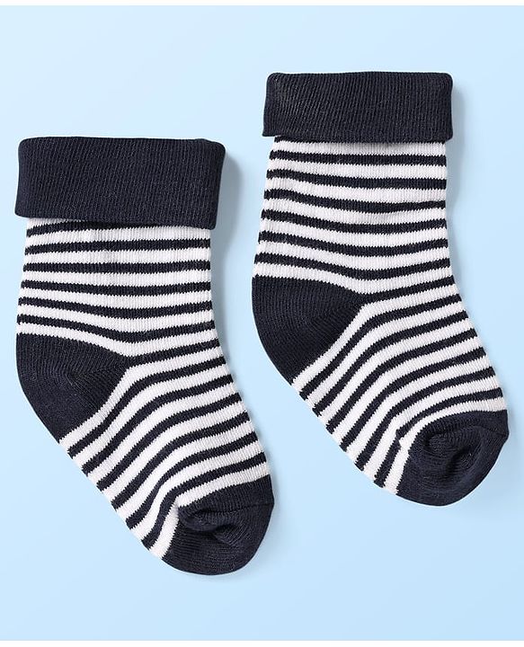 Cute Walk By Babyhug Knit Ankle Length Anti Bacterial Socks With Checks & Stripes Pack of 3 - White Navy & Medium Blue