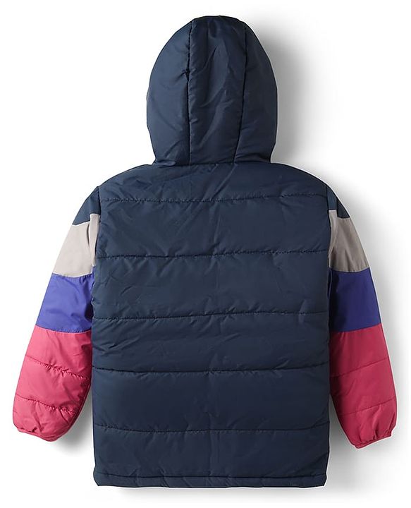 Pine Kids Woven Full Sleeves Colour Block Padded Hooded Jacket With Butterfly Embroidery - Multi Colour