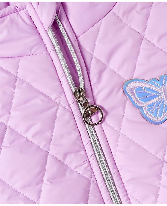 Pine Kids Woven Full Sleeves Padded Jacket with Butterfly Patch Detailing - Purple