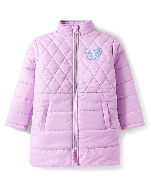 Pine Kids Woven Full Sleeves Padded Jacket with Butterfly Patch Detailing - Purple