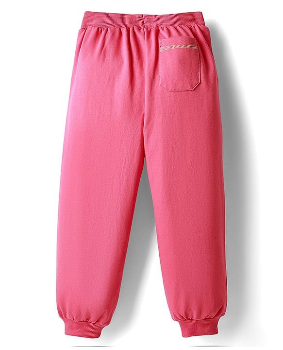 Pine Kids Cotton Knit Full Length Track Pant with Calm Text Print - Dark Pink