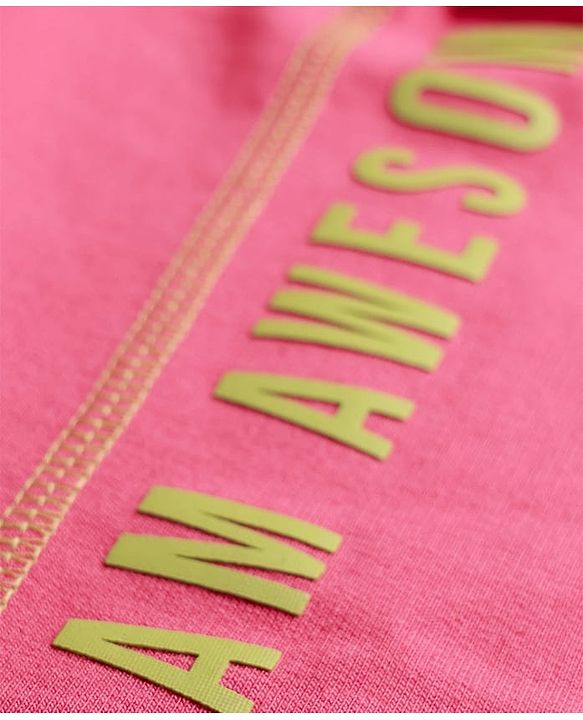 Pine Kids Cotton Knit Full Length Track Pant with Calm Text Print - Dark Pink