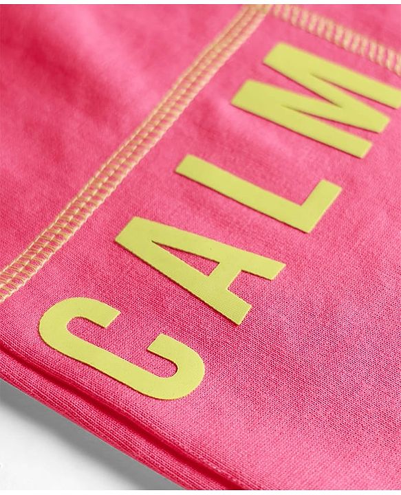 Pine Kids Cotton Knit Full Length Track Pant with Calm Text Print - Dark Pink