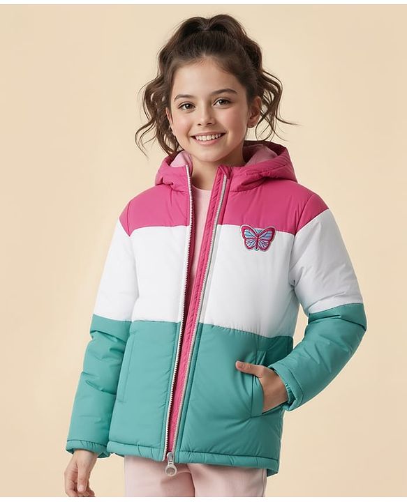 Pine Kids Woven Full Sleeves Padded Hooded Jacket with Color Block - Multicolor