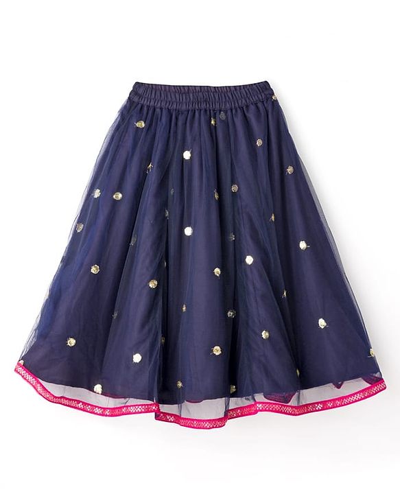 Babyhug Woven Sleeveless Choli Lehenga & Dupatta Set With Sequin Embriodery - Navy Blue
