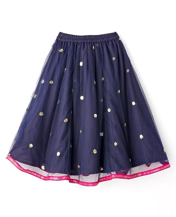 Babyhug Woven Sleeveless Choli Lehenga & Dupatta Set With Sequin Embriodery - Navy Blue