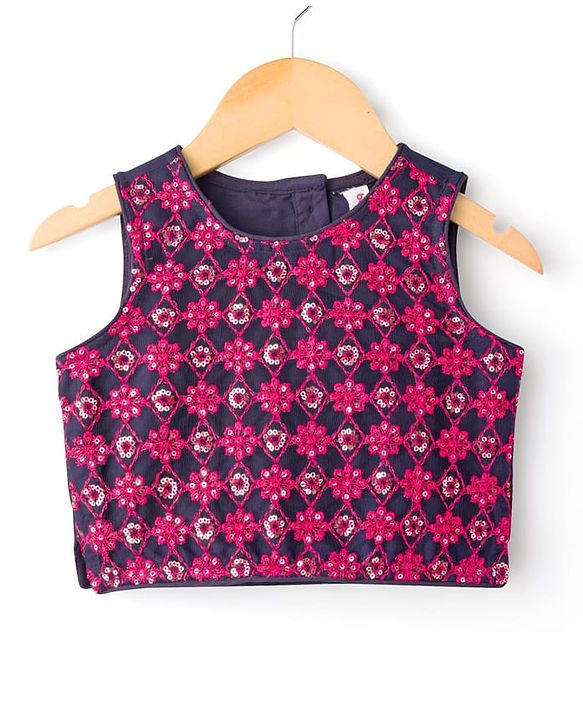 Babyhug Woven Sleeveless Choli Lehenga & Dupatta Set With Sequin Embriodery - Navy Blue