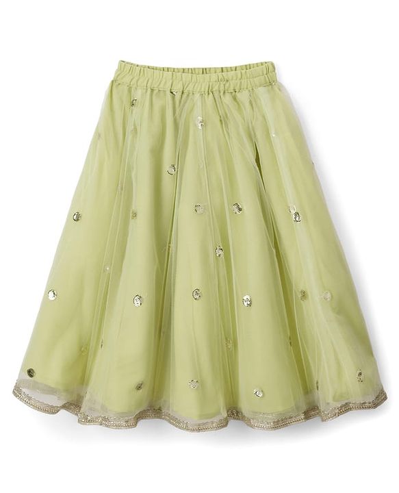 Babyhug Woven Sleeveless Choli Lehenga & Dupatta Set With Sequin Detailing - Green