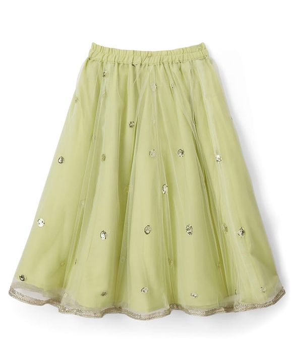 Babyhug Woven Sleeveless Choli Lehenga & Dupatta Set With Sequin Detailing - Green