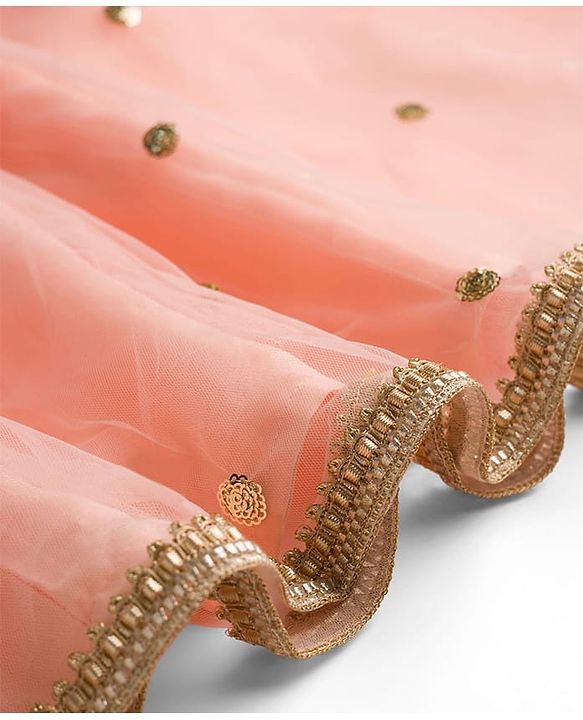 Babyhug Woven Sleeveless Choli Lehenga Set with Dupatta Sequin & Lace Detailing - Peach