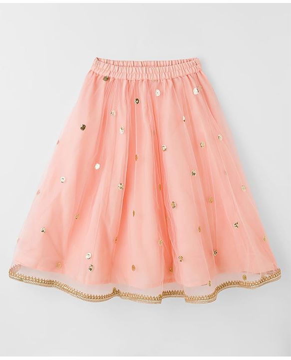 Babyhug Woven Sleeveless Choli Lehenga Set with Dupatta Sequin & Lace Detailing - Peach