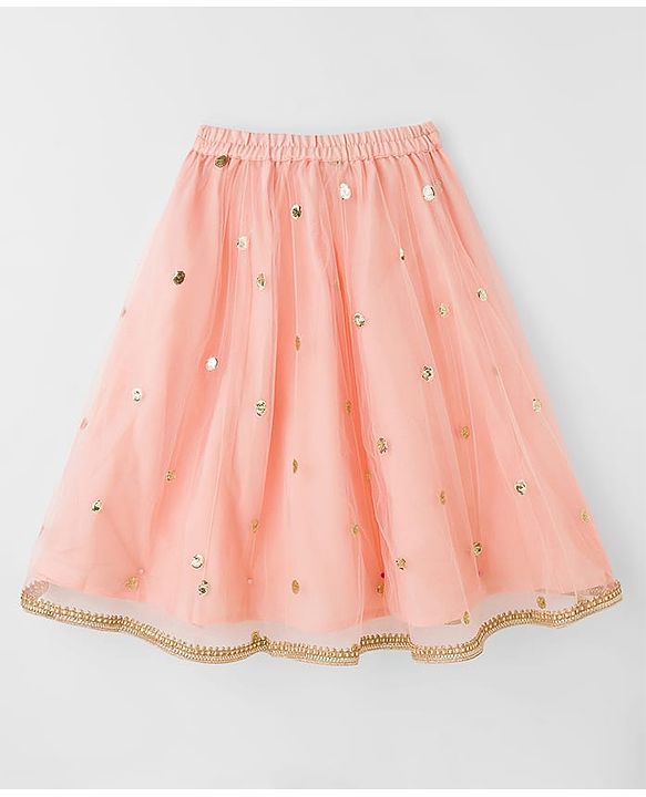 Babyhug Woven Sleeveless Choli Lehenga Set with Dupatta Sequin & Lace Detailing - Peach