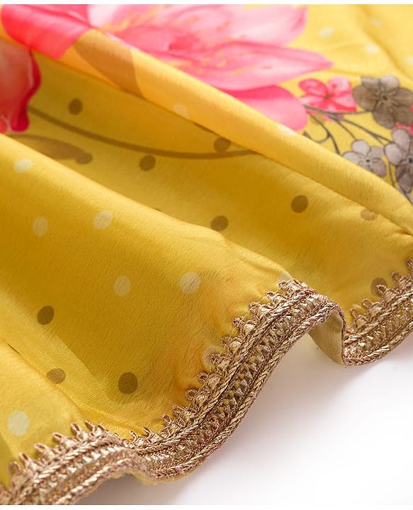 Babyhug Woven Sleeveless Choli Lehenga & Dupatta Set With Digital Printed & Embriodery - Yellow