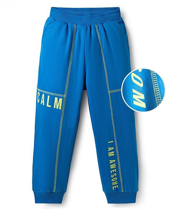 Pine Kids Knit Full Length Lounge Pant With Text Print - Blue