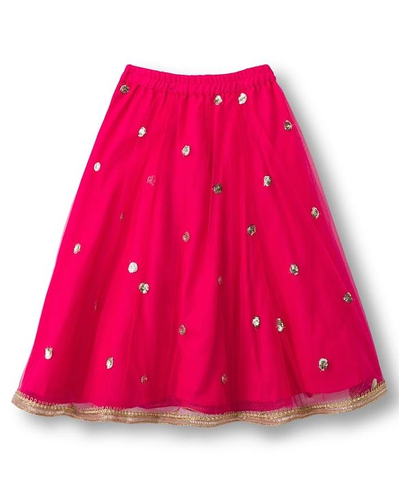 Babyhug Woven Frill Sleeves Choli Lehenga & Dupatta Set With Floral Sequin Detailing & Embroidered - Fuschia