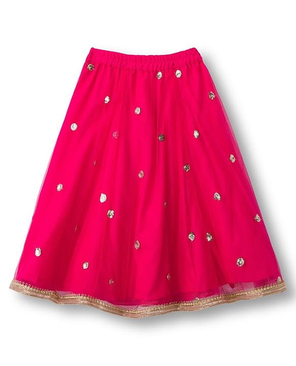 Babyhug Woven Frill Sleeves Choli Lehenga & Dupatta Set With Floral Sequin Detailing & Embroidered - Fuschia